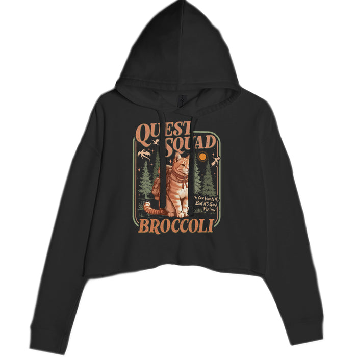 Quest Squad Broccoli Cat Fantasy Reader  Cropped Hoodie Sweatshirt