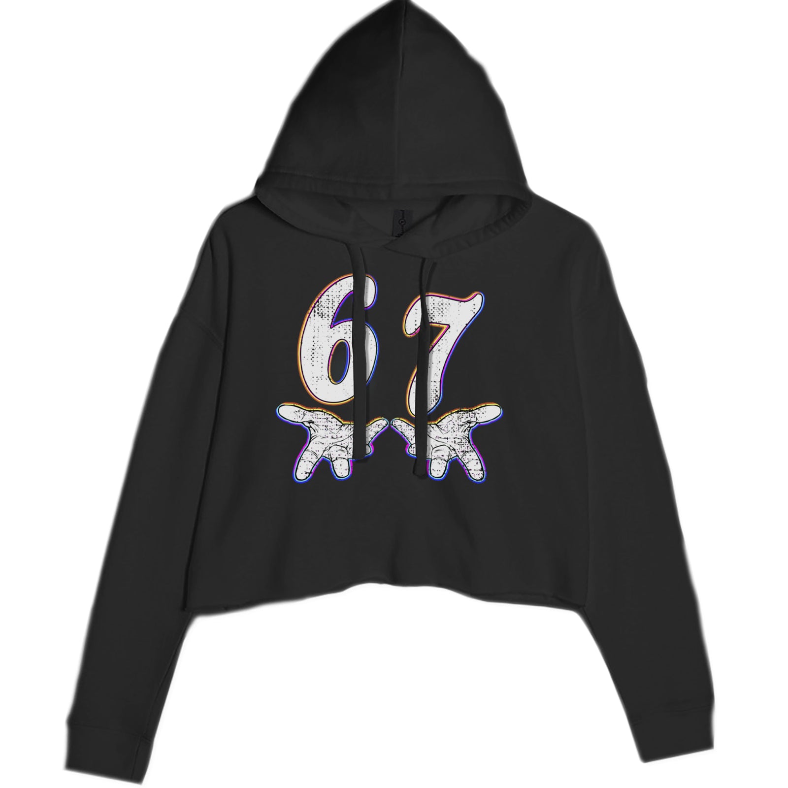 67 Hands Meme Viral Drill Cropped Hoodie Sweatshirt Black