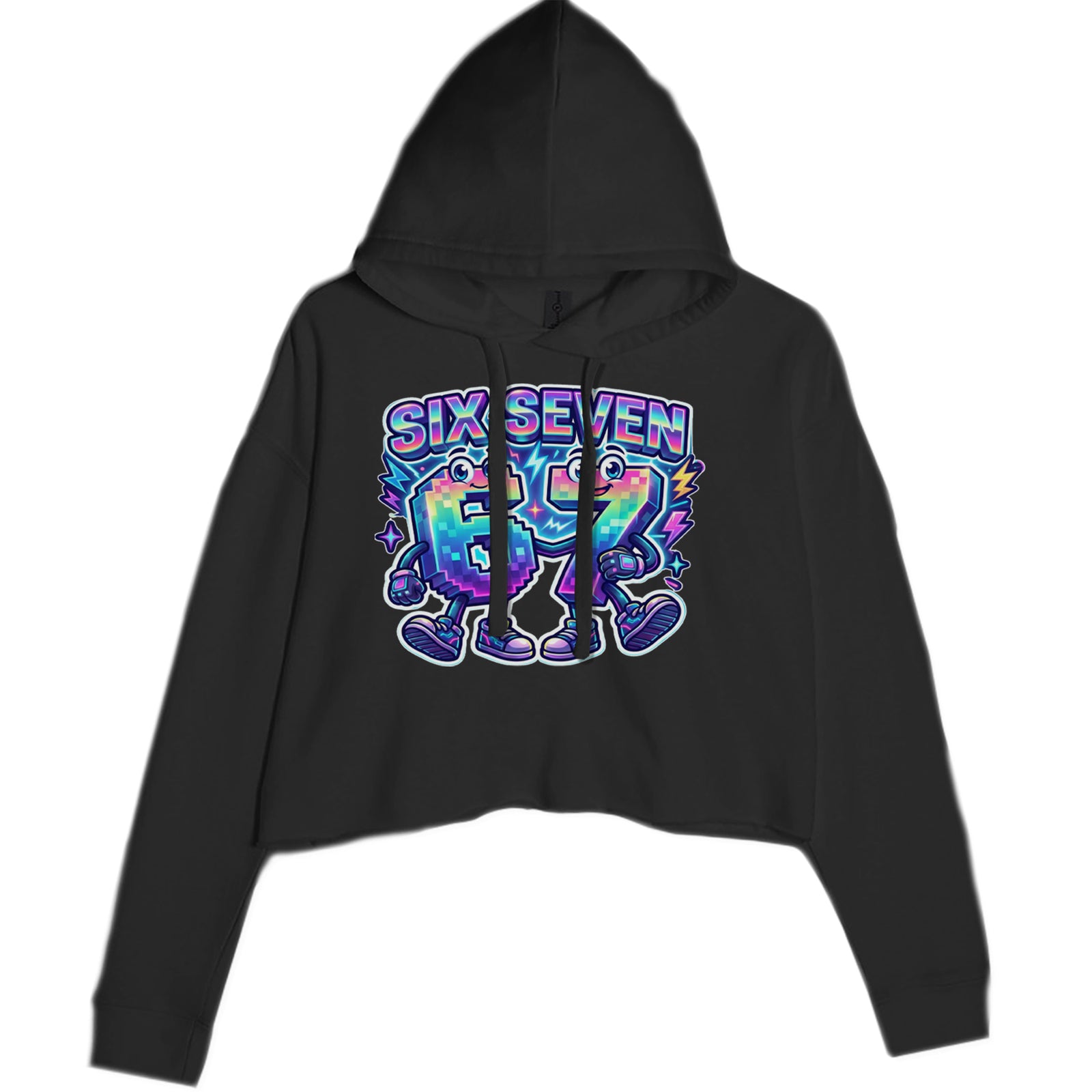 Six Seven 67 Retro Pixel Buddies Cropped Hoodie Sweatshirt Black