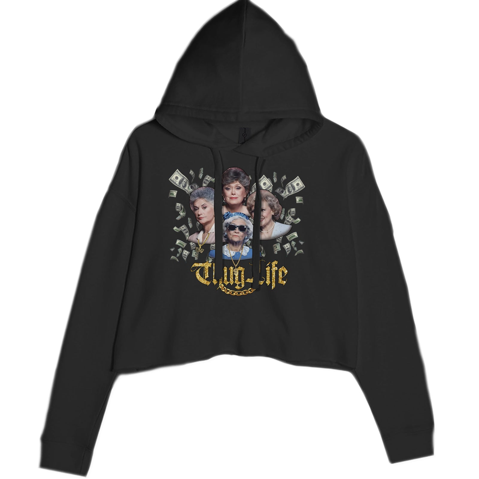 Golden Chain Thug Life Girls Cropped Hoodie Sweatshirt Black