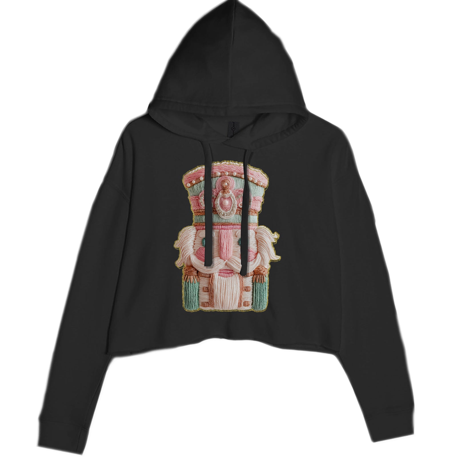 Vintage Nutcracker Embroidery Art Soft Cottagecore Cropped Hoodie Sweatshirt White