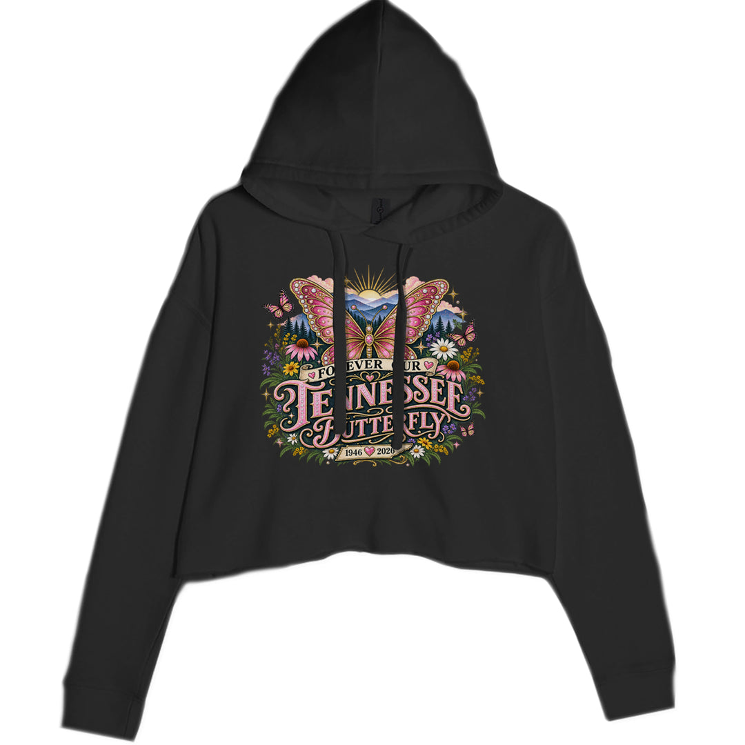 Forever Our Tennessee Butterfly Dolly Cropped Hoodie Sweatshirt Black