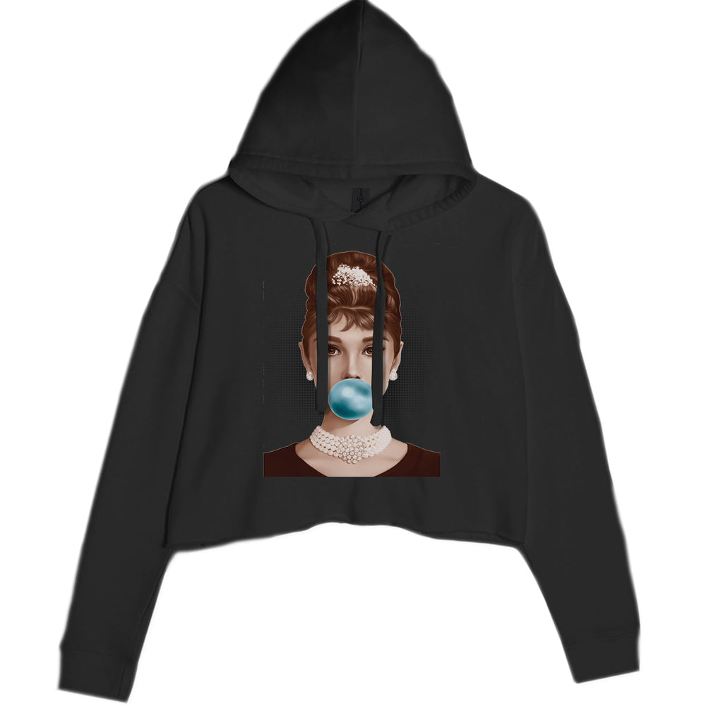 Audrey Hepburn Chewing Bubble Gum American Icon Cropped Hoodie Sweatshirt Black