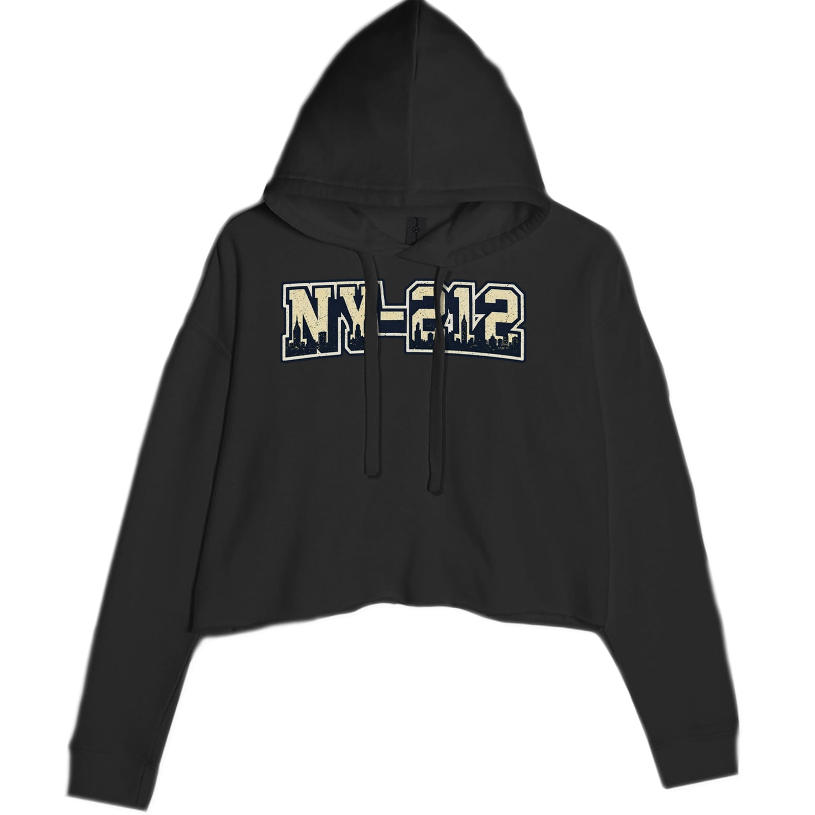 New York City 212 Area Code Skyline  Cropped Hoodie Sweatshirt Black