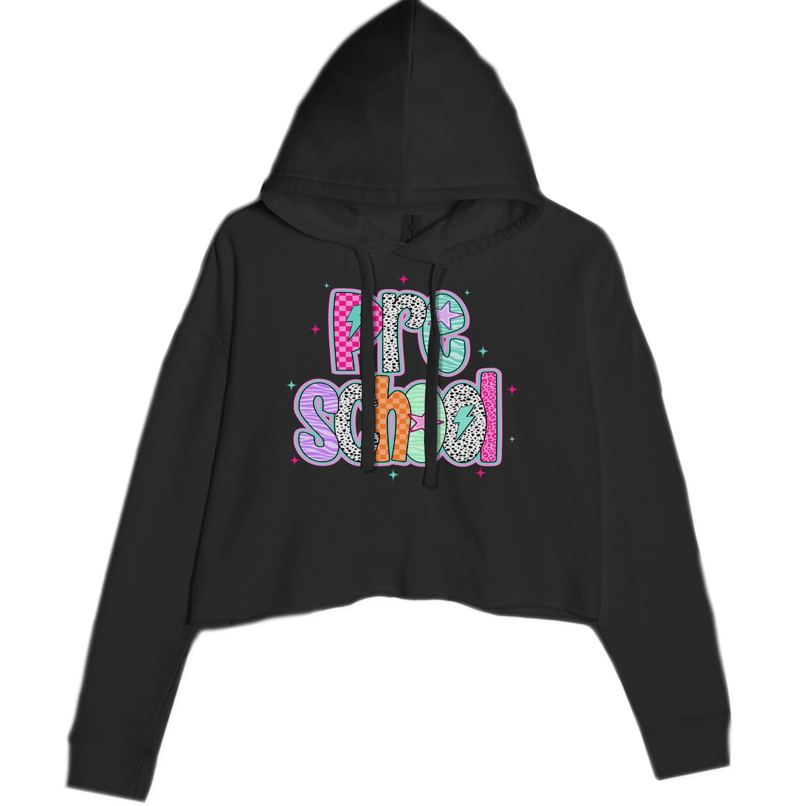 Preschool Power Colorful Back to School Cropped Hoodie Sweatshirt Black