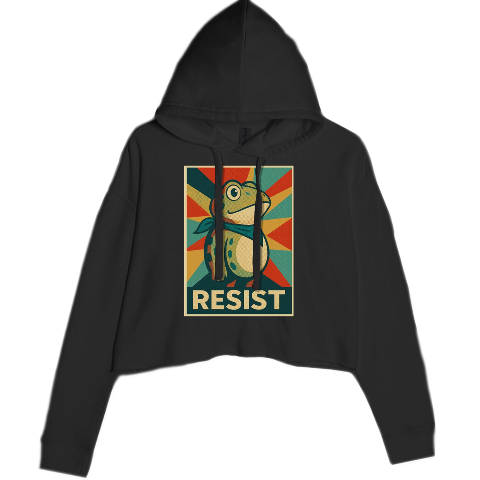 Resist Portland Protest Frog Cropped Hoodie Sweatshirt Black