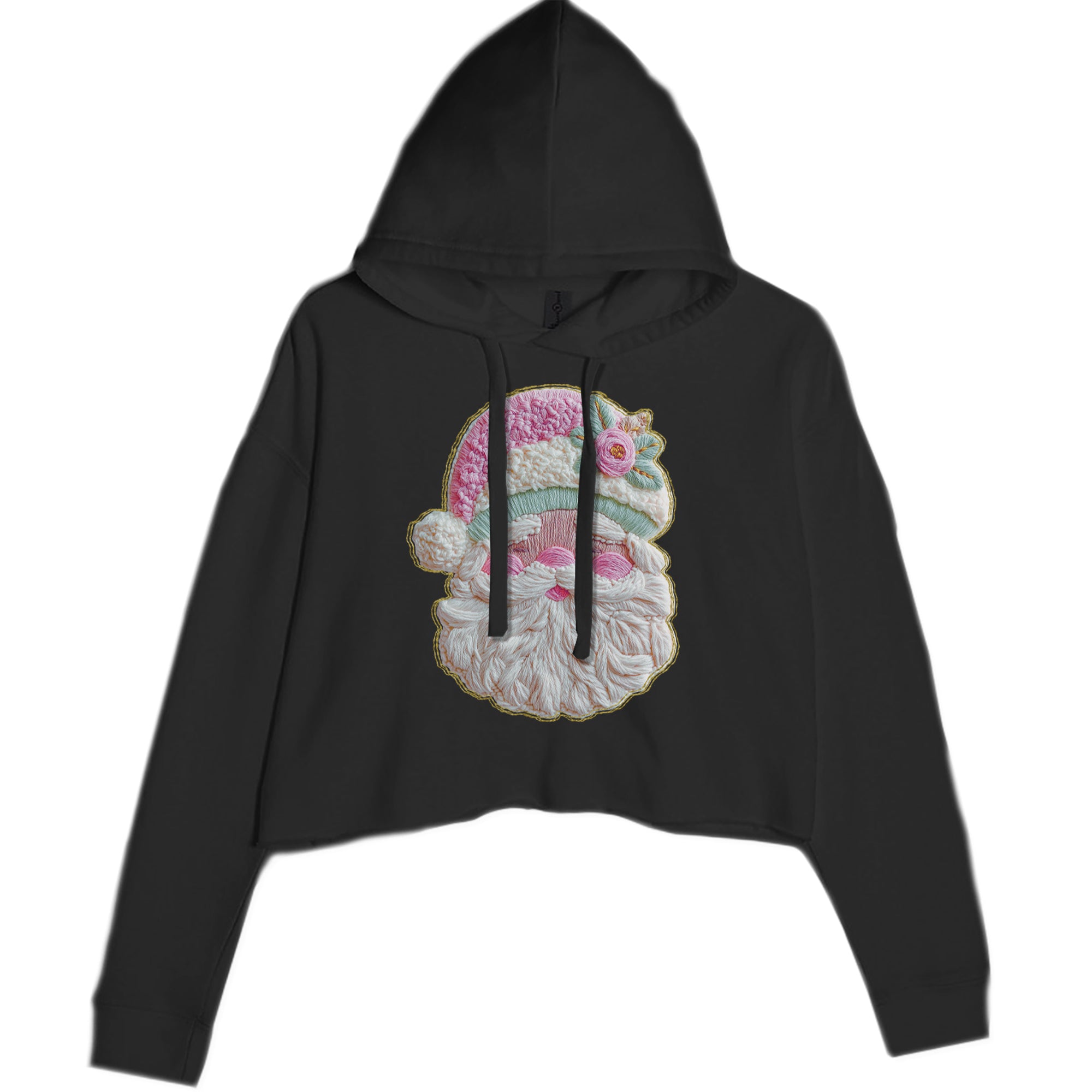 Vintage Santa Embroidery Art Soft Cottagecore Cropped Hoodie Sweatshirt Mauve