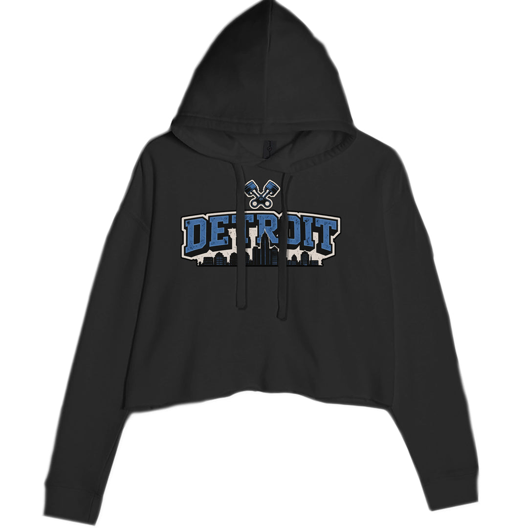 Detroit Motor City Retro Piston Cropped Hoodie Sweatshirt Black