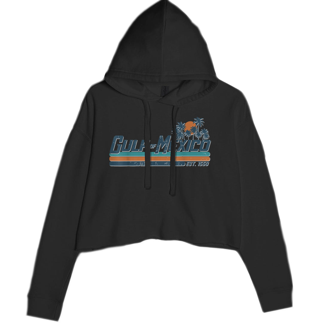 Gulf Of Mexico Established Year 1550 Cropped Hoodie Sweatshirt Black