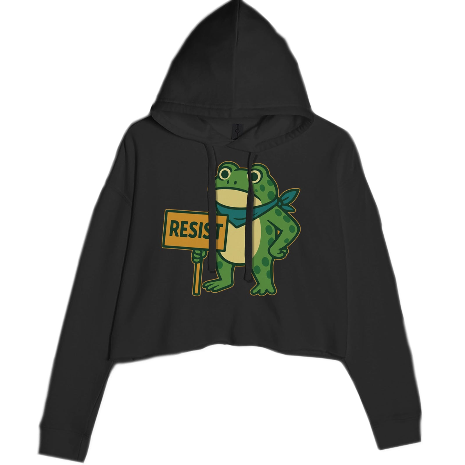 Sign Resist Meme Frog Protest Cropped Hoodie Sweatshirt Black
