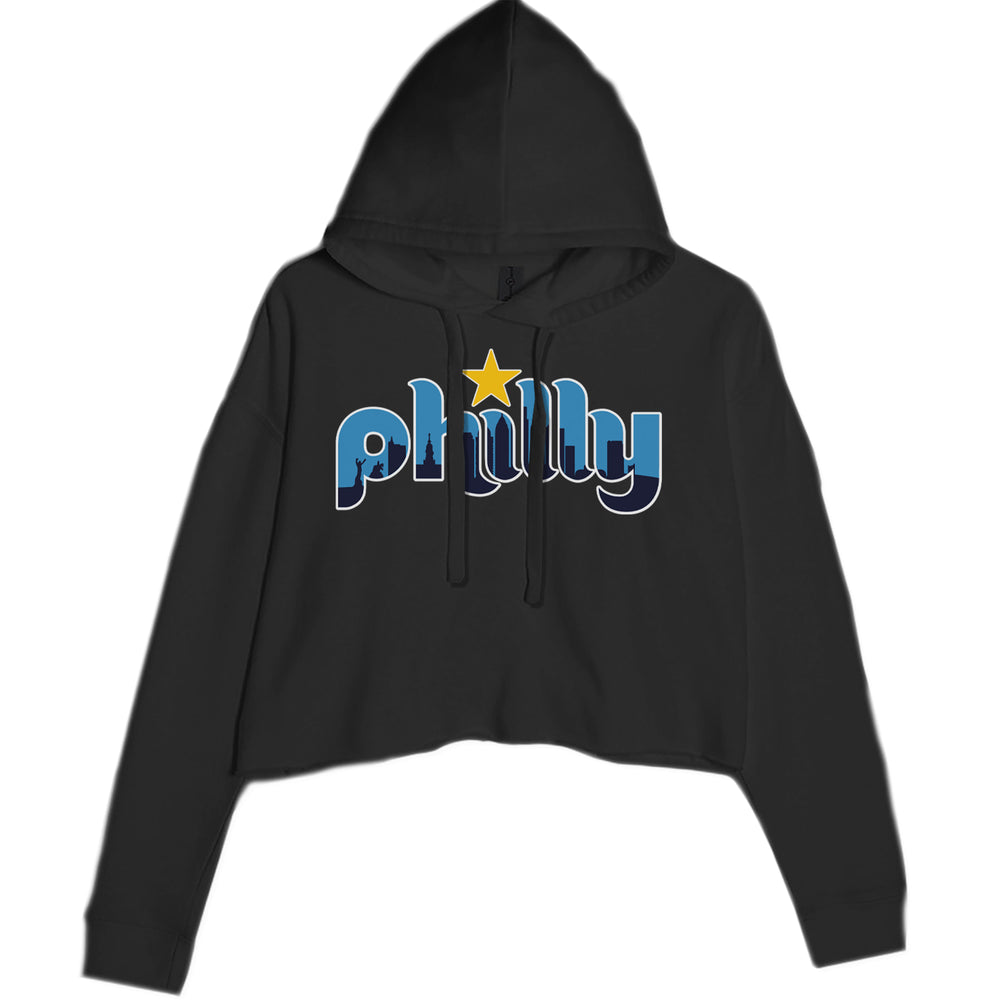 Skyline Philly Philadelphia graphic on Women's Cropped Fleece Hoodie in Black
