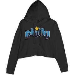 Skyline Philly Philadelphia Cropped Hoodie Sweatshirt Black