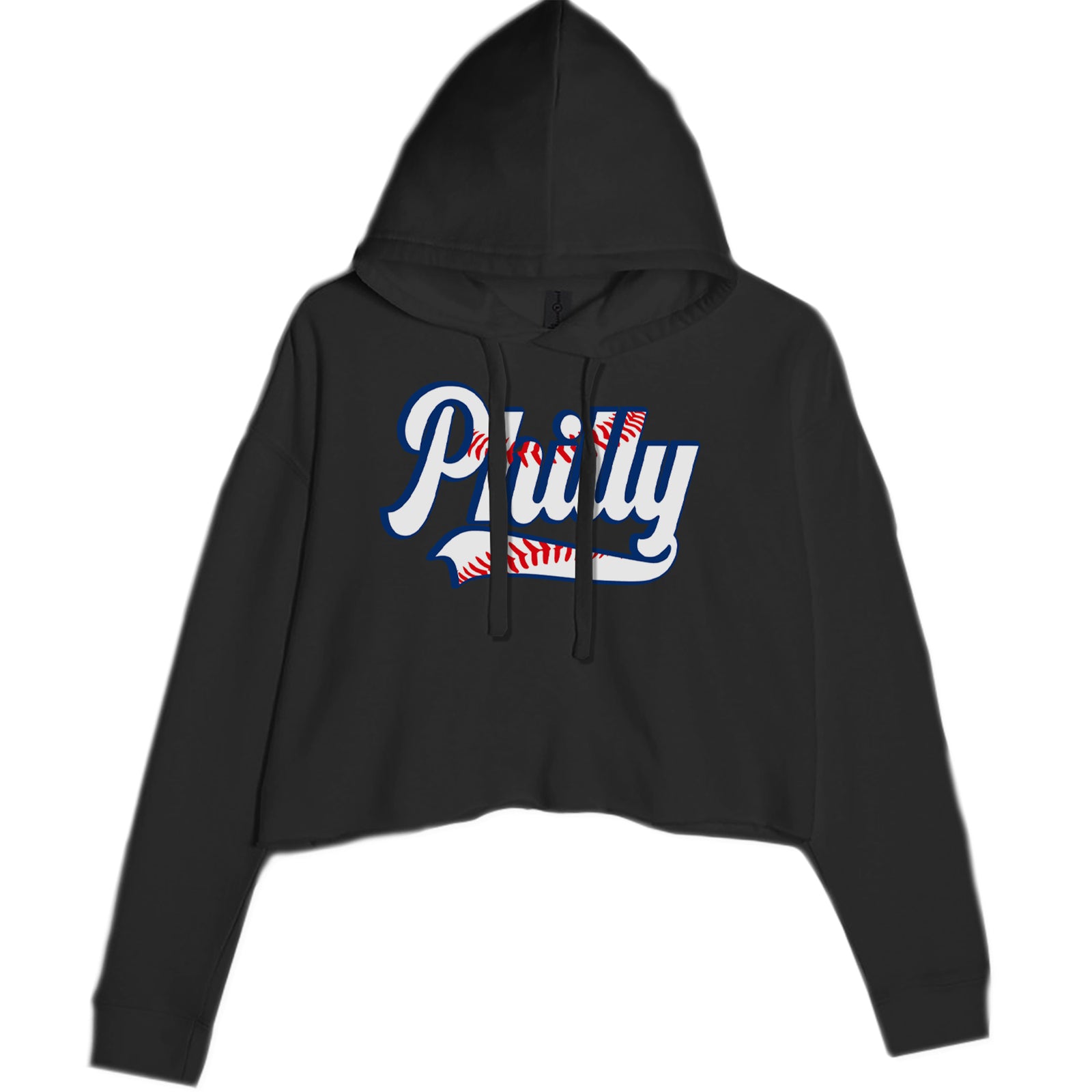 Philly Baseball Stitching Cropped Hoodie Sweatshirt Black