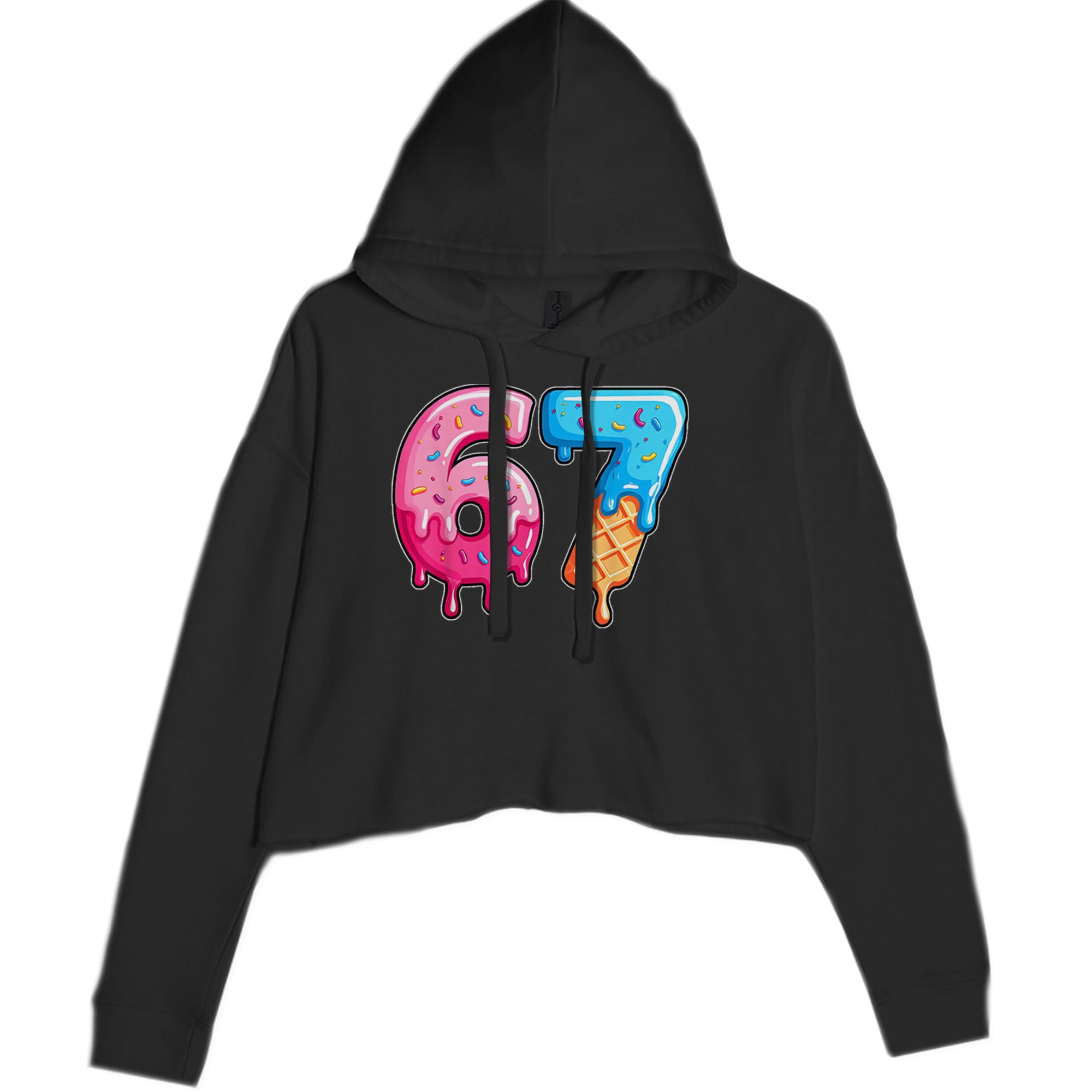 67 Dripping Ice Cream Donut Melt Cropped Hoodie Sweatshirt Black