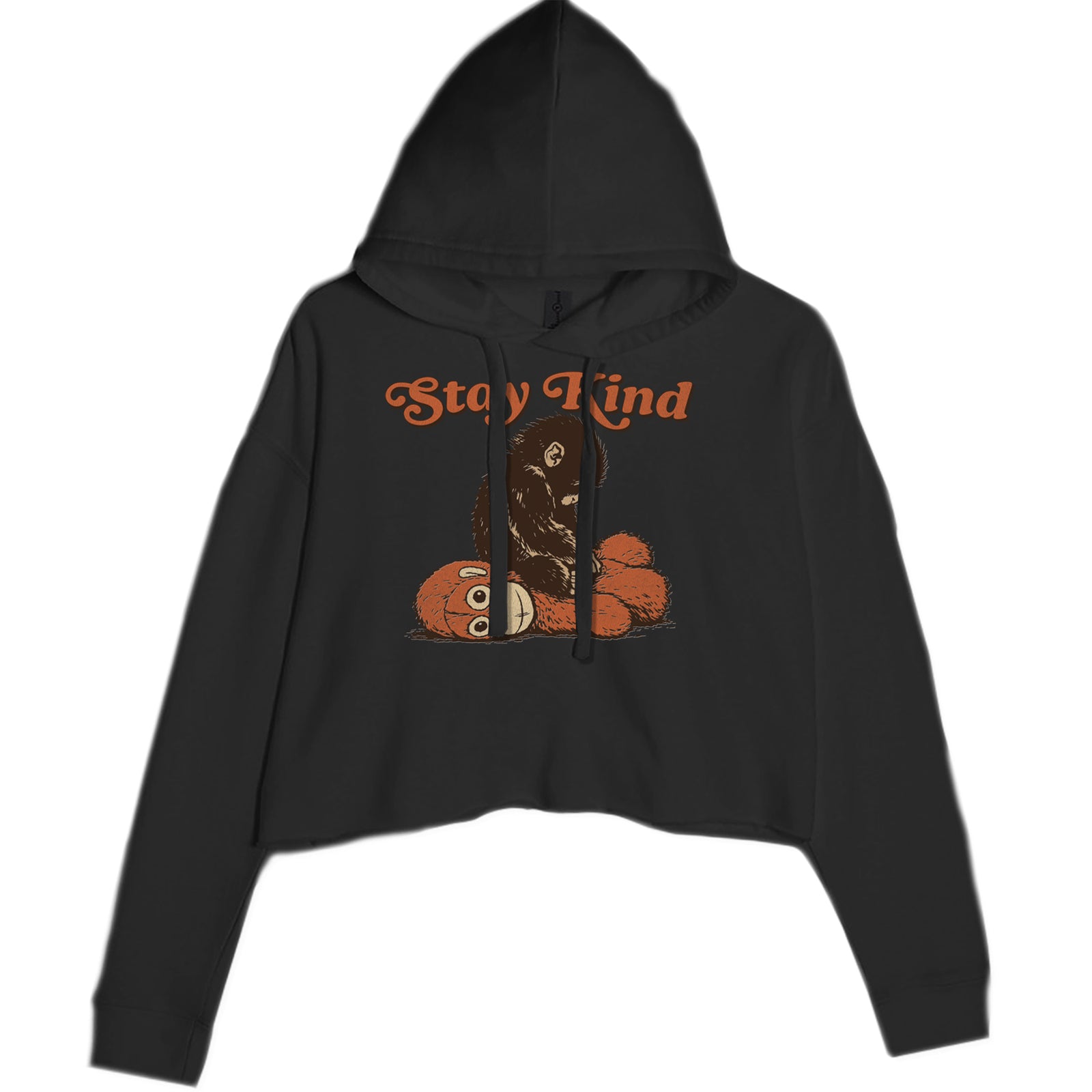 Punch Stay Kind Macaque Cropped Hoodie Sweatshirt Black