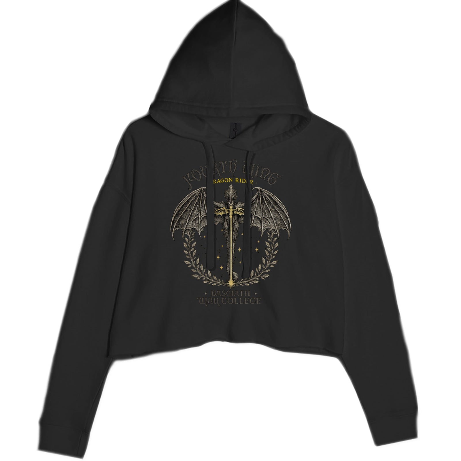 Fourth Wing Dragon Rider Vintage Basgiath War College Cropped Hoodie Sweatshirt Black