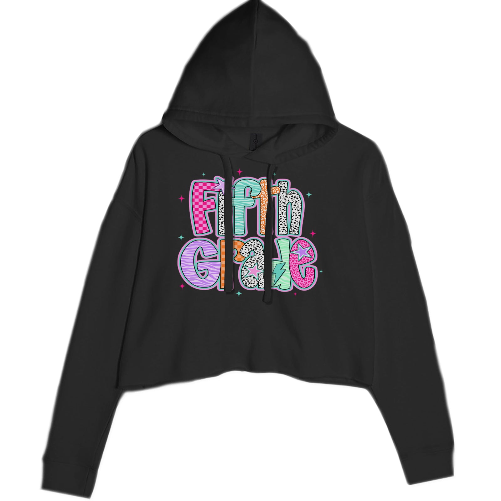 Fifth Grade Fly Colorful Back to School Cropped Hoodie Sweatshirt Black