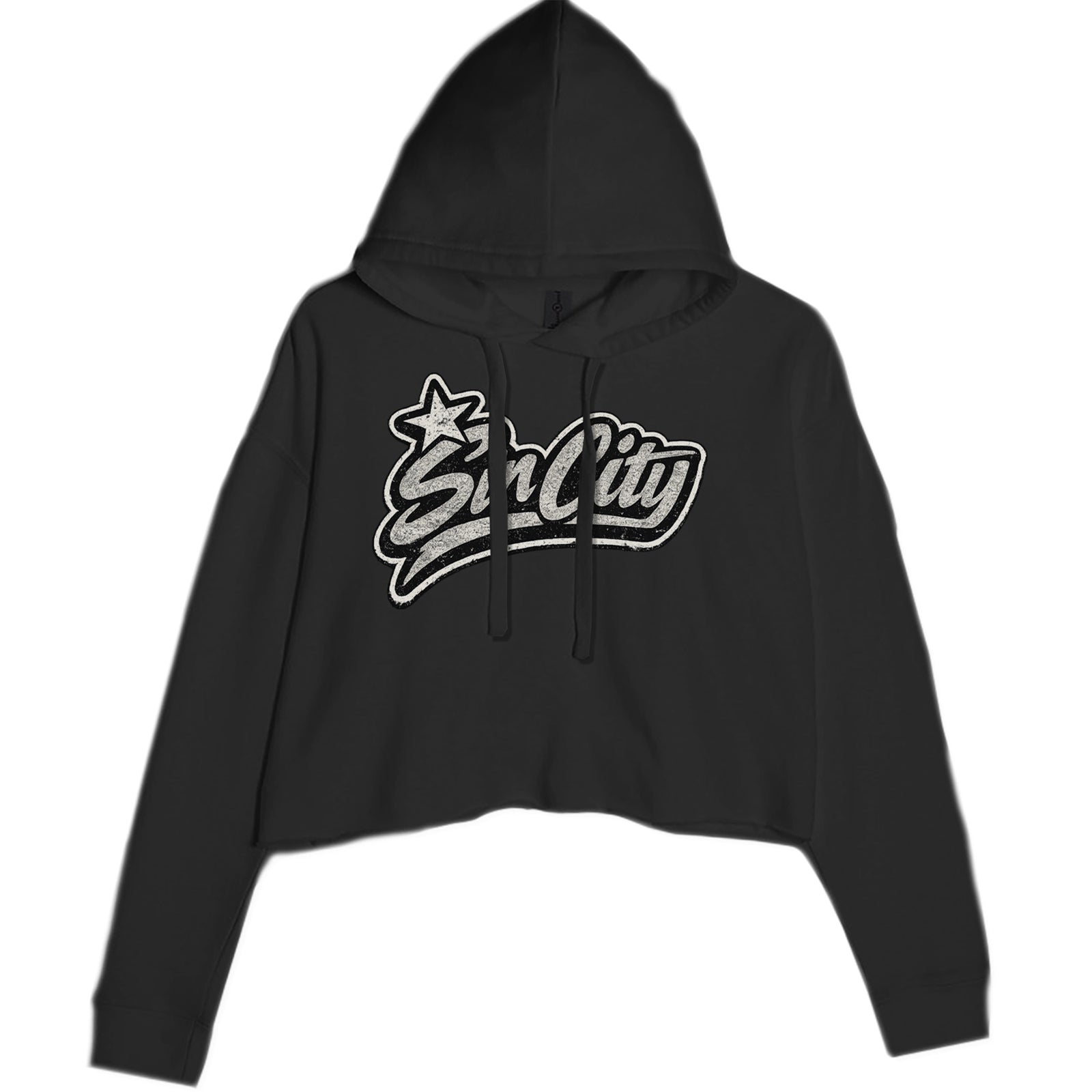 Sin City Vegas Retro Vintage Cropped Hoodie Sweatshirt Black