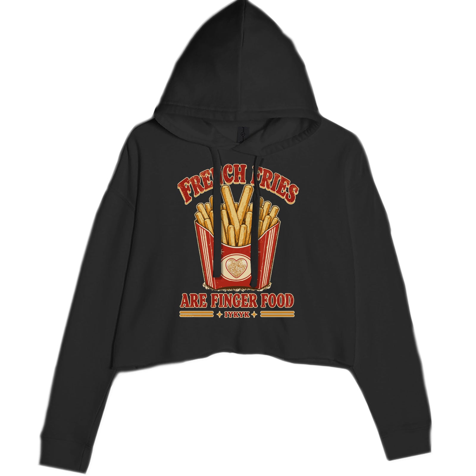 French Fries Are Finger Food IYKYK Cropped Hoodie Sweatshirt Black
