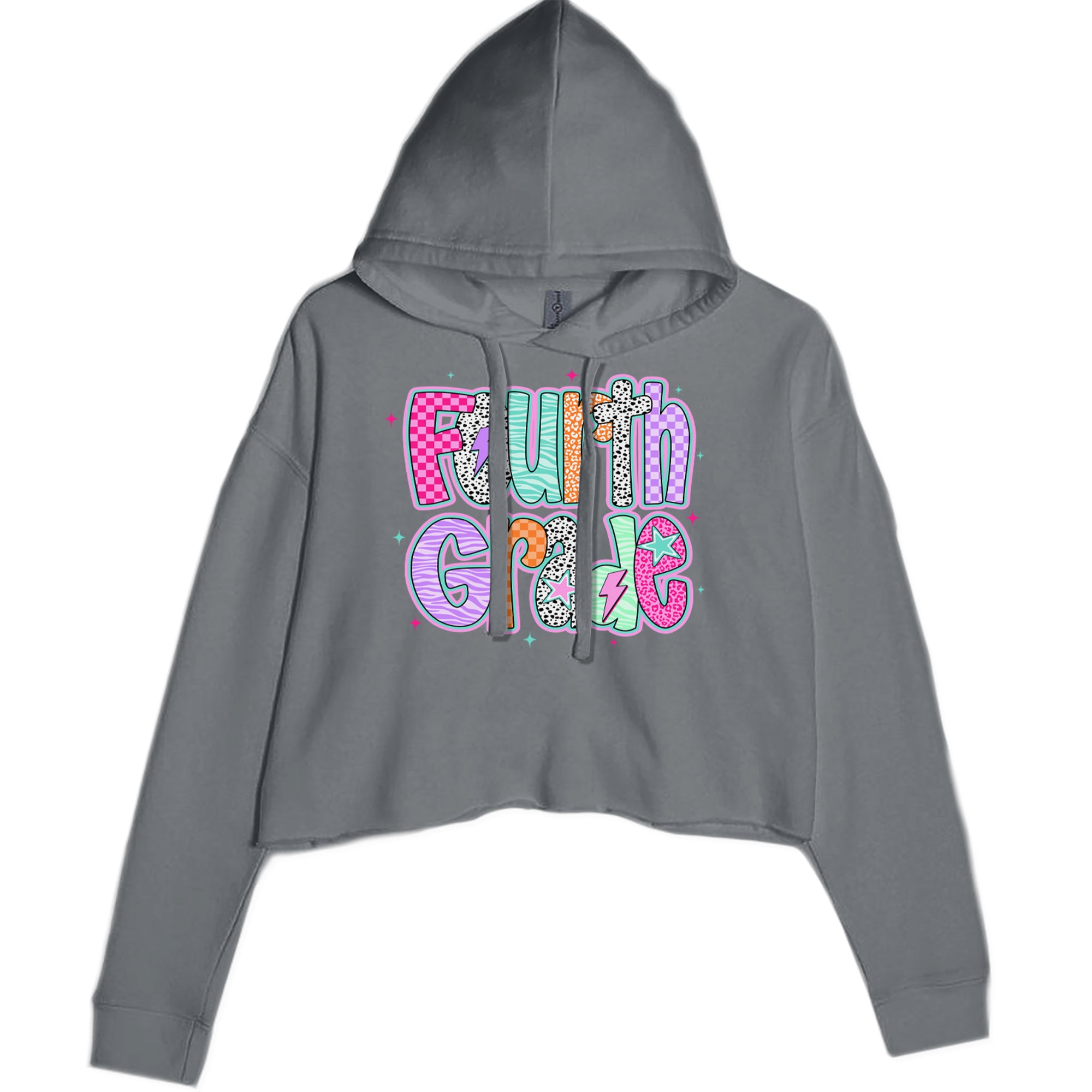 Fourth Grade Fierce Colorful Back to School Cropped Hoodie Sweatshirt Charcoal Grey