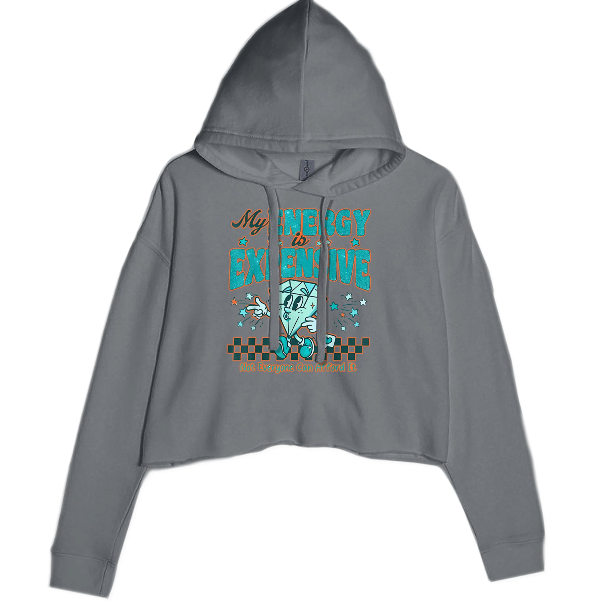 Diamond My Energy Is Expensive Cropped Hoodie Sweatshirt Charcoal Grey