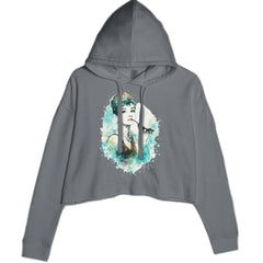 Mrs. Herpburn Iconic Watercolors Cropped Hoodie Sweatshirt Charcoal Grey