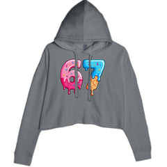67 Dripping Ice Cream Donut Melt Cropped Hoodie Sweatshirt Charcoal Grey