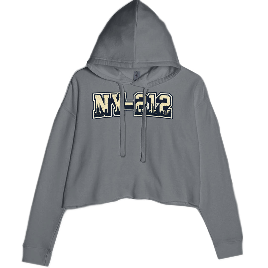 New York City 212 Area Code Skyline  Cropped Hoodie Sweatshirt Charcoal Grey