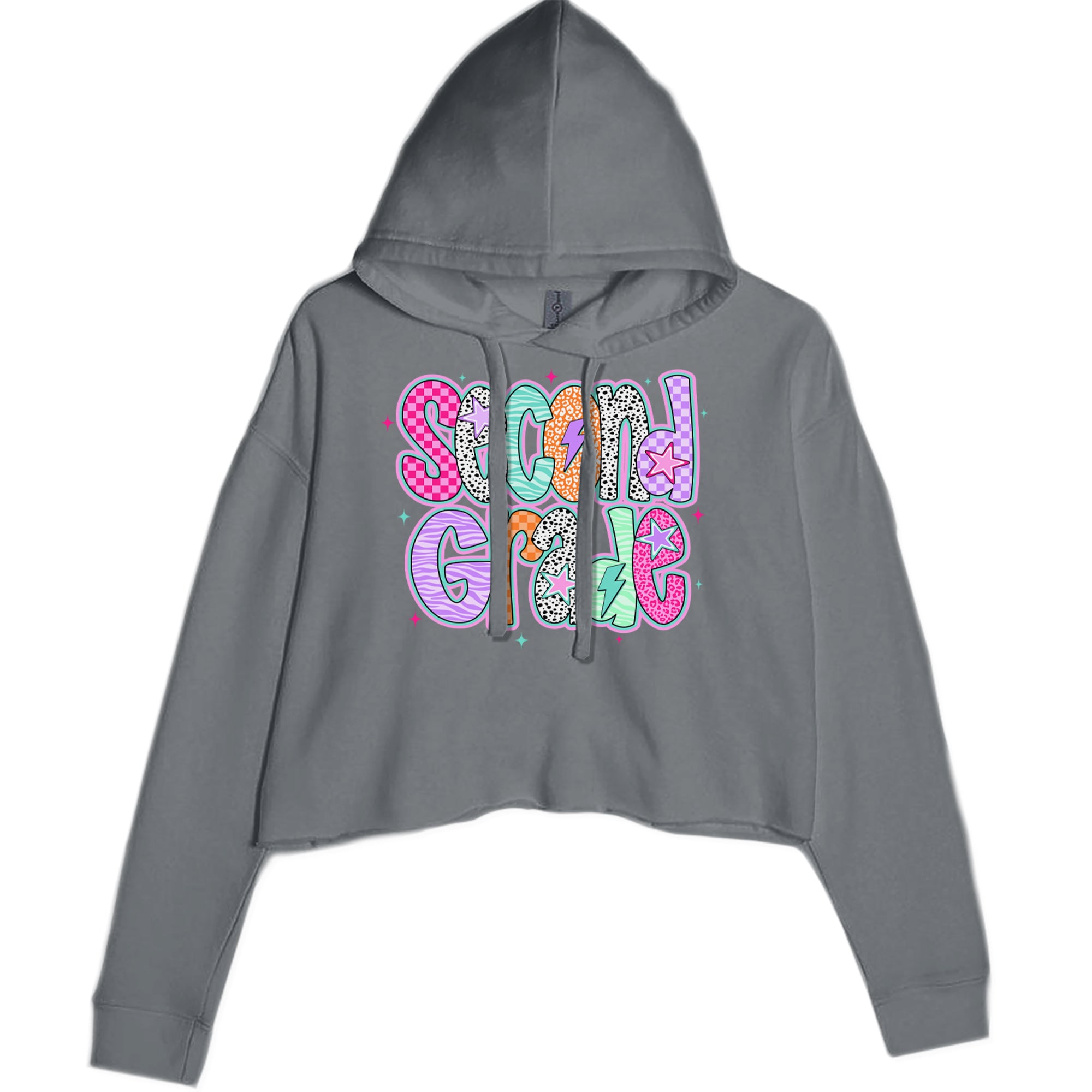 Second Grade Star Colorful Back to School Cropped Hoodie Sweatshirt Charcoal Grey