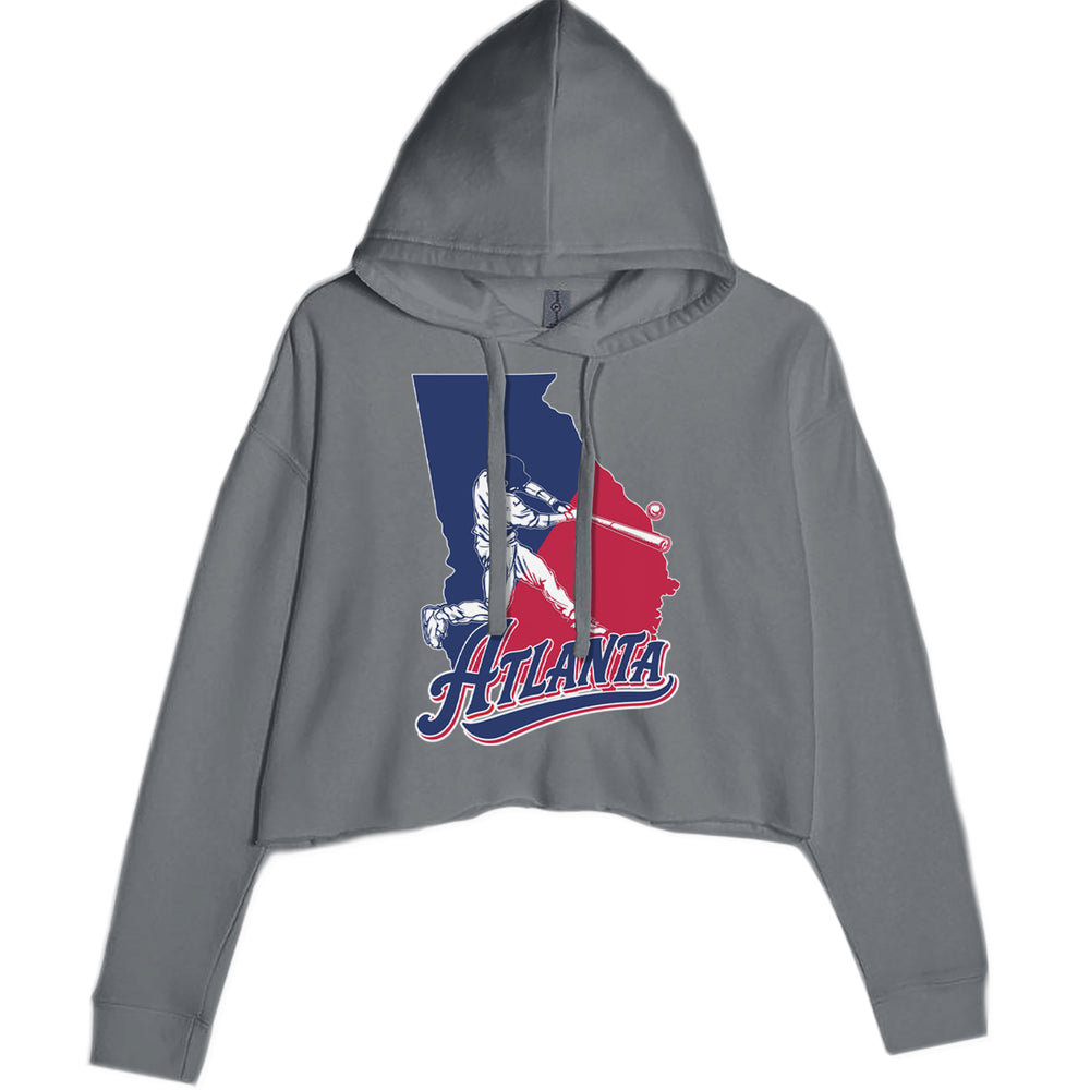 Atlanta Georgia Batter Up graphic on Women's Cropped Fleece Hoodie in Charcoal Grey
