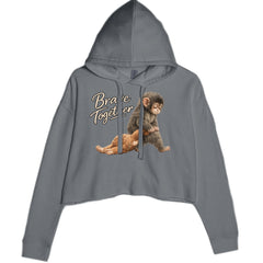 Punch Brave Together Stuffed Animal Cropped Hoodie Sweatshirt Charcoal Grey