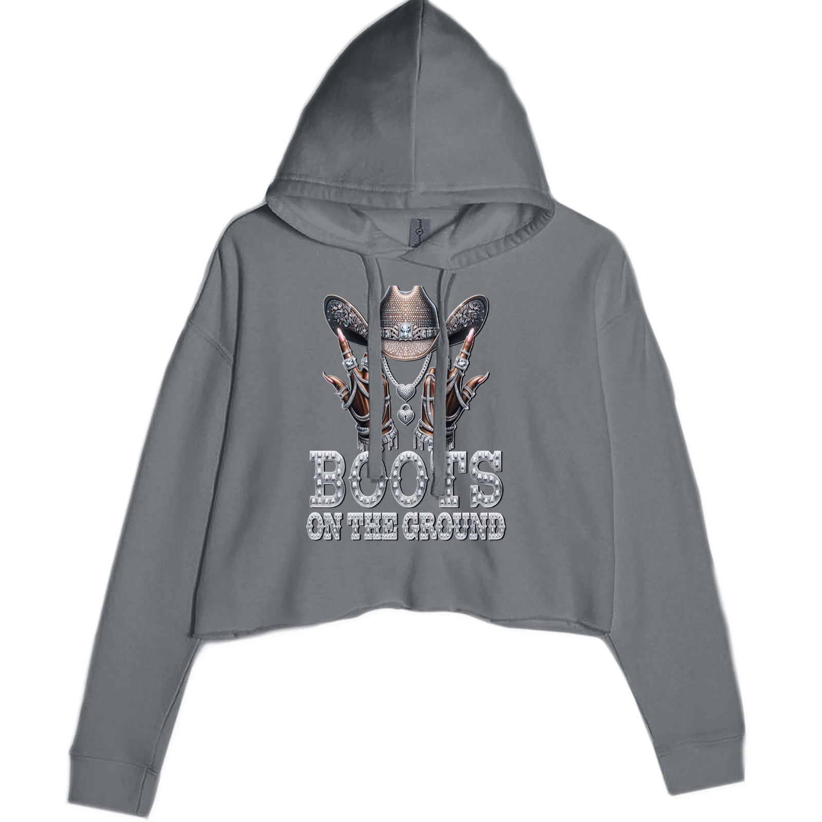 Boots On The Ground Bling Cropped Hoodie Sweatshirt Black