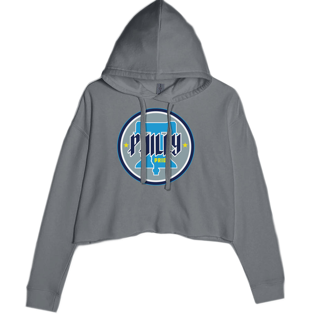 Philly Pride Liberty Bell graphic on Women's Cropped Fleece Hoodie in Charcoal Grey