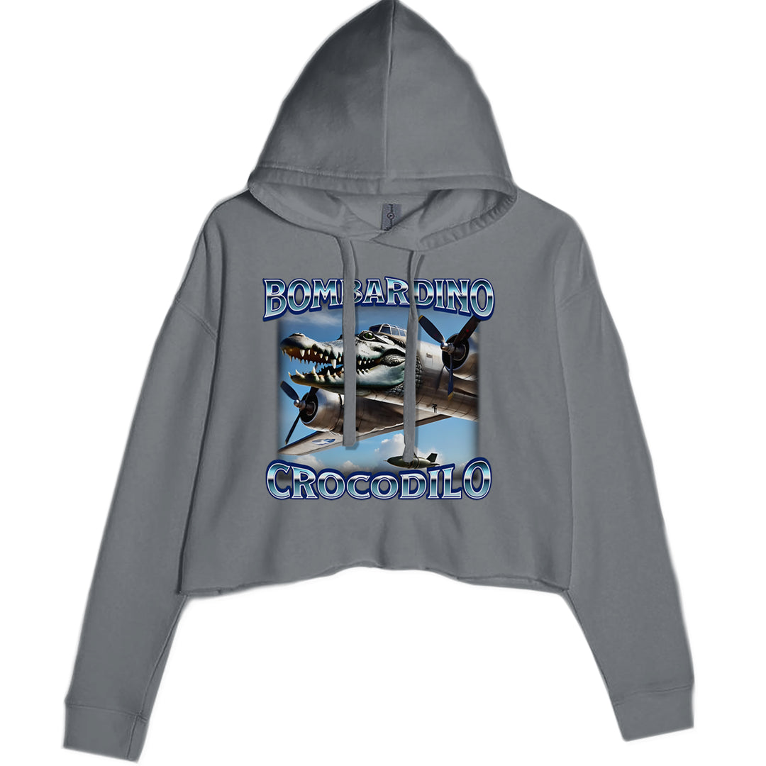Bombardino Crocodilo Brainrot Cropped Hoodie Sweatshirt Charcoal Grey