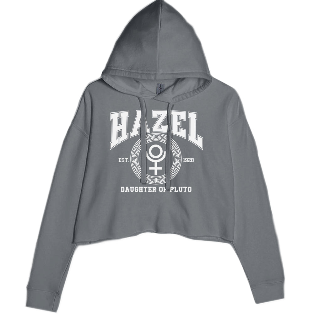 Hazel Daughter of Pluto Roman Gold graphic on Women's Cropped Fleece Hoodie in Charcoal Grey