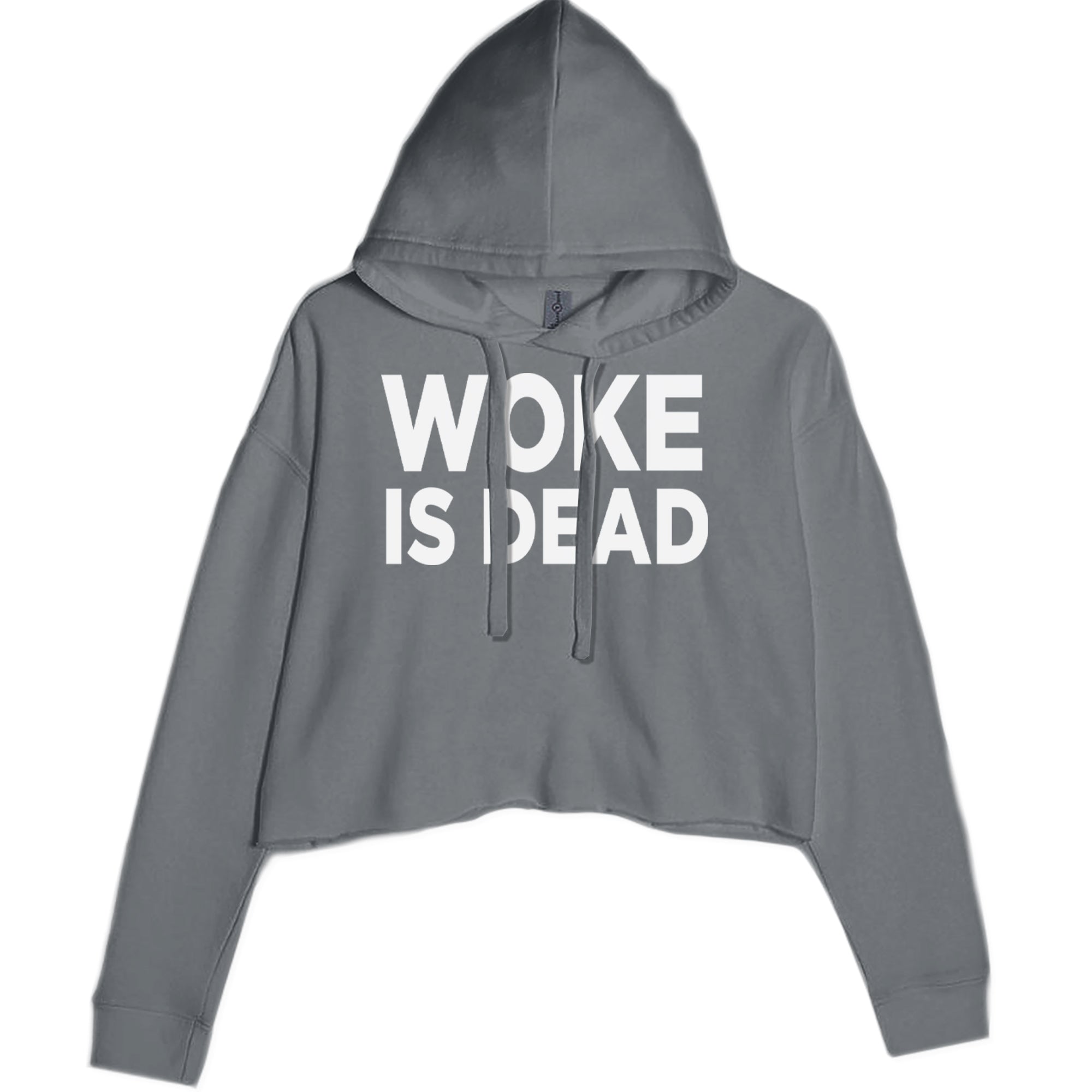 Woke Is Dead Satire Cropped Hoodie Sweatshirt Charcoal Grey