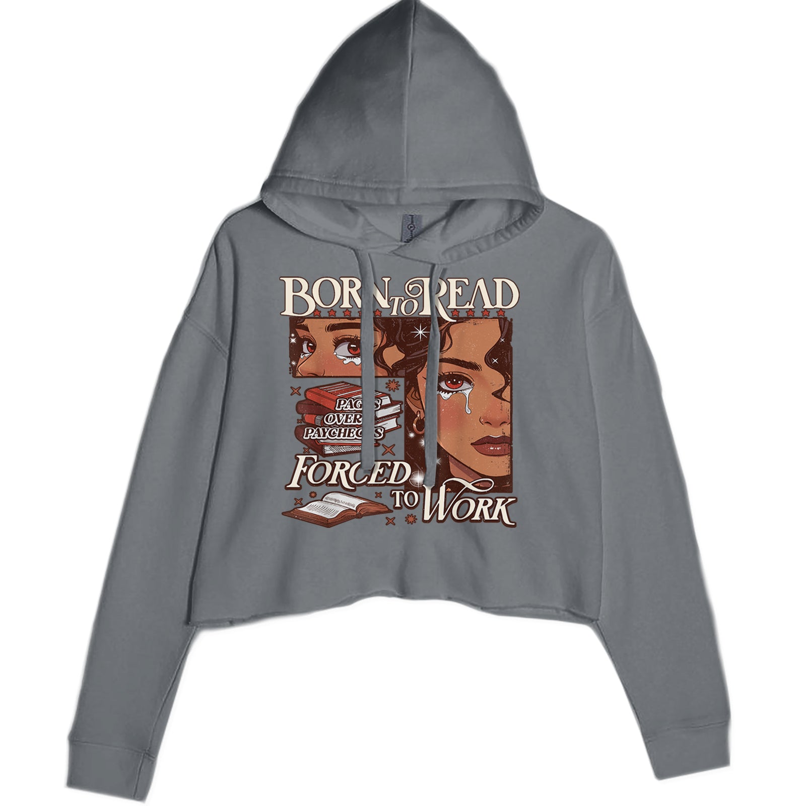 Born To Read Pages Over Paychecks Cropped Hoodie Sweatshirt Black