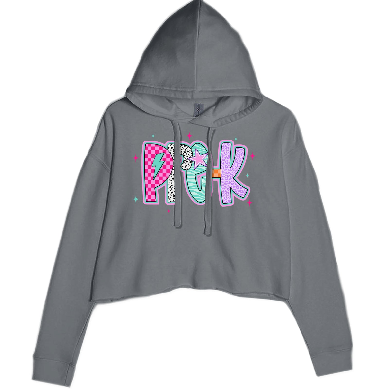 Pre-K Party Time Colorful Back to School Cropped Hoodie Sweatshirt Black