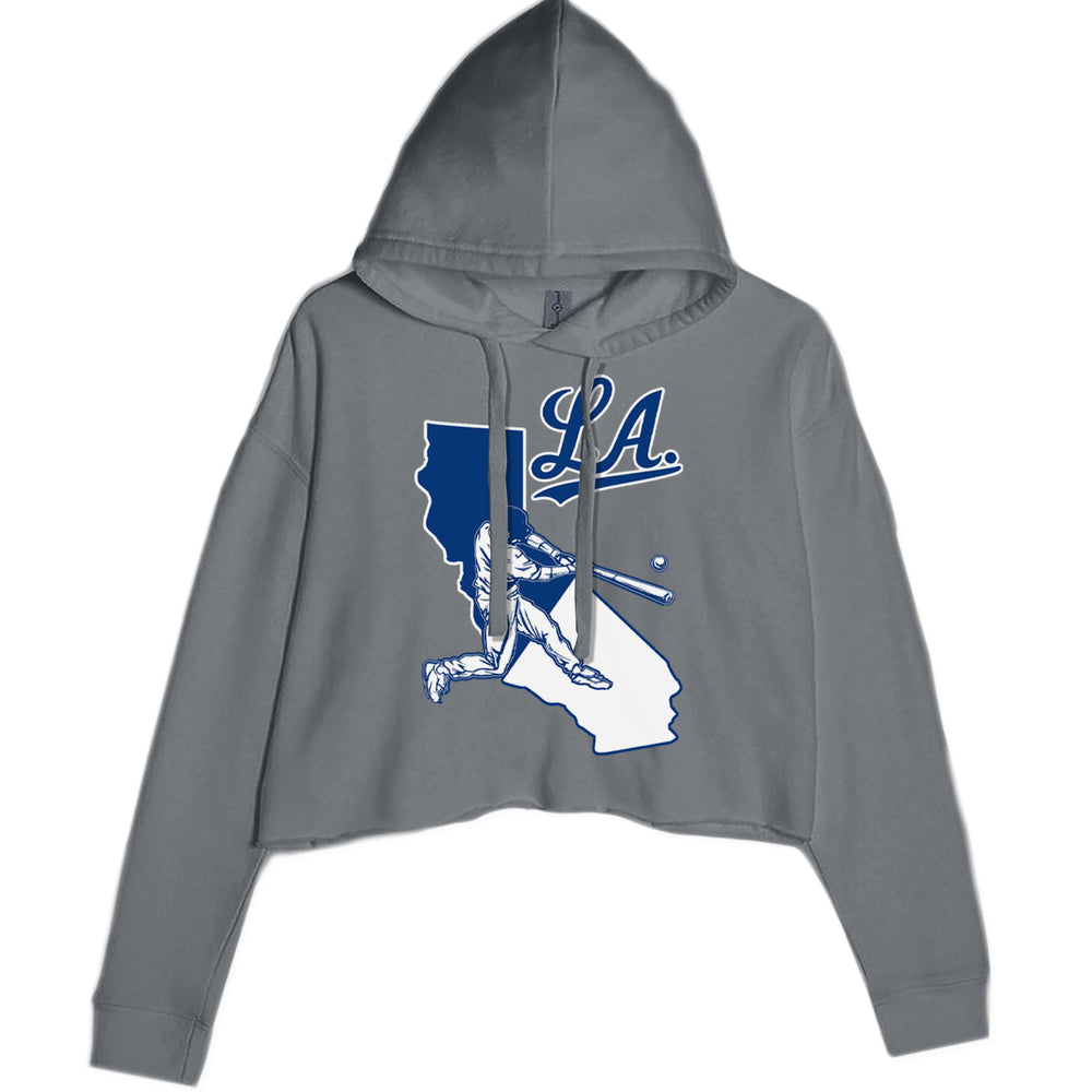 Los Angeles Baseball Batter Up graphic on Women's Cropped Fleece Hoodie in Charcoal Grey