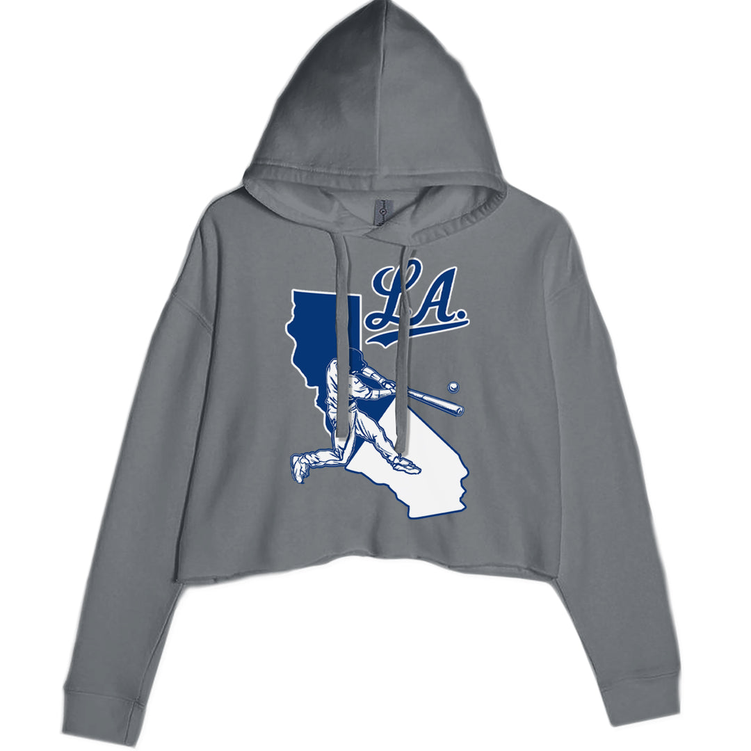 Los Angeles Baseball Batter Up Cropped Hoodie Sweatshirt Charcoal Grey