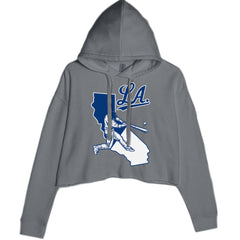 Los Angeles Baseball Batter Up Cropped Hoodie Sweatshirt Charcoal Grey