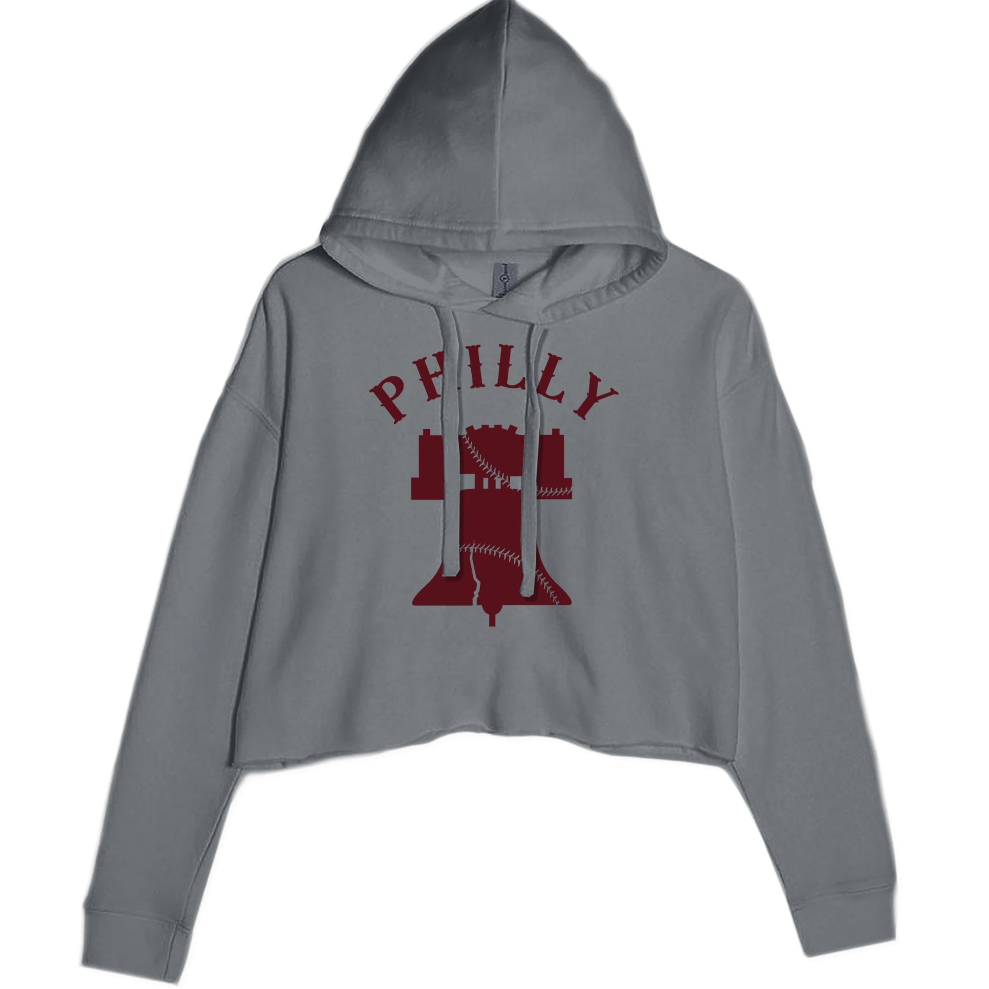 Philly Cracked Liberty Bell Cropped Hoodie Sweatshirt Charcoal Grey