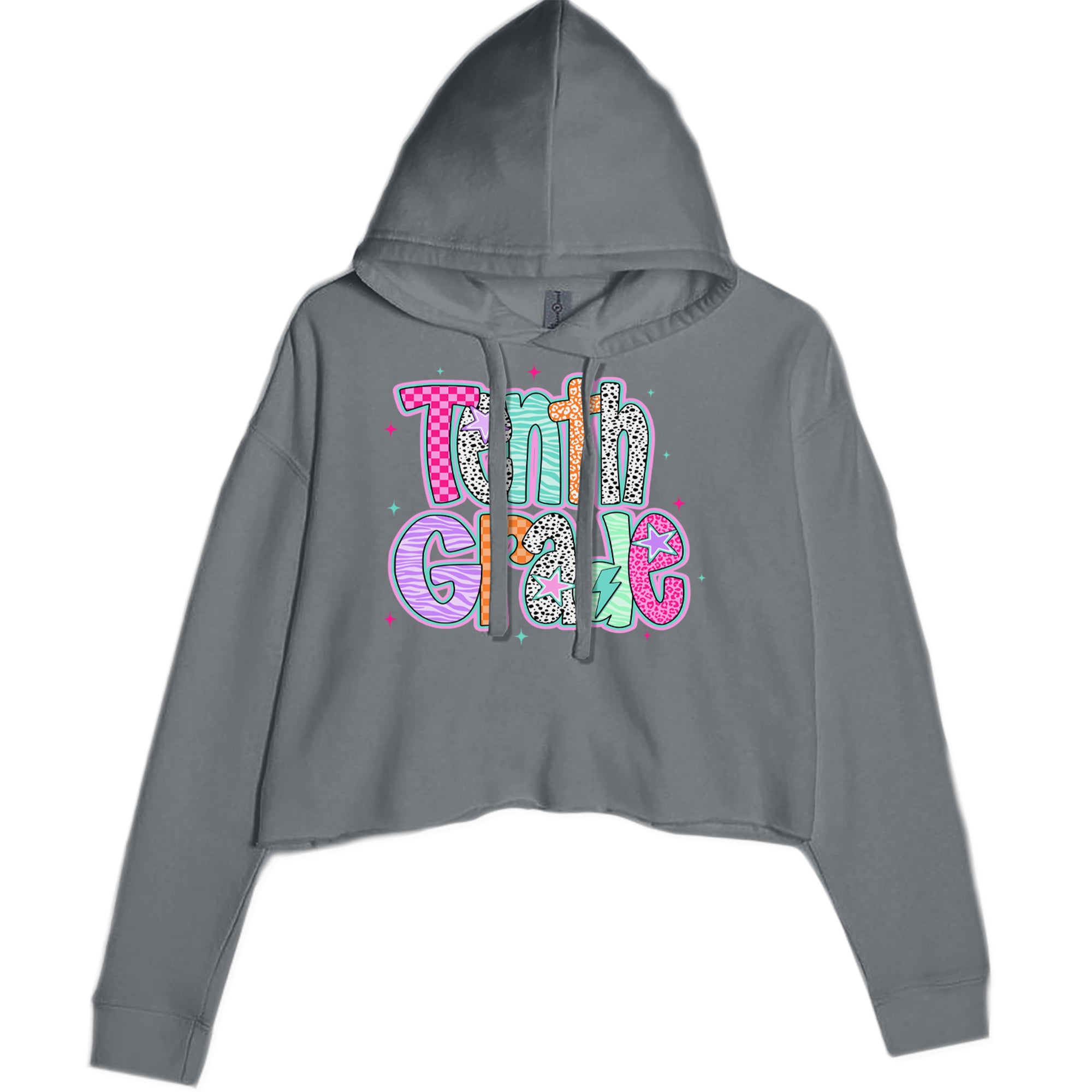 Tenth Grade Trendsetter Colorful Back to School Cropped Hoodie Sweatshirt Charcoal Grey
