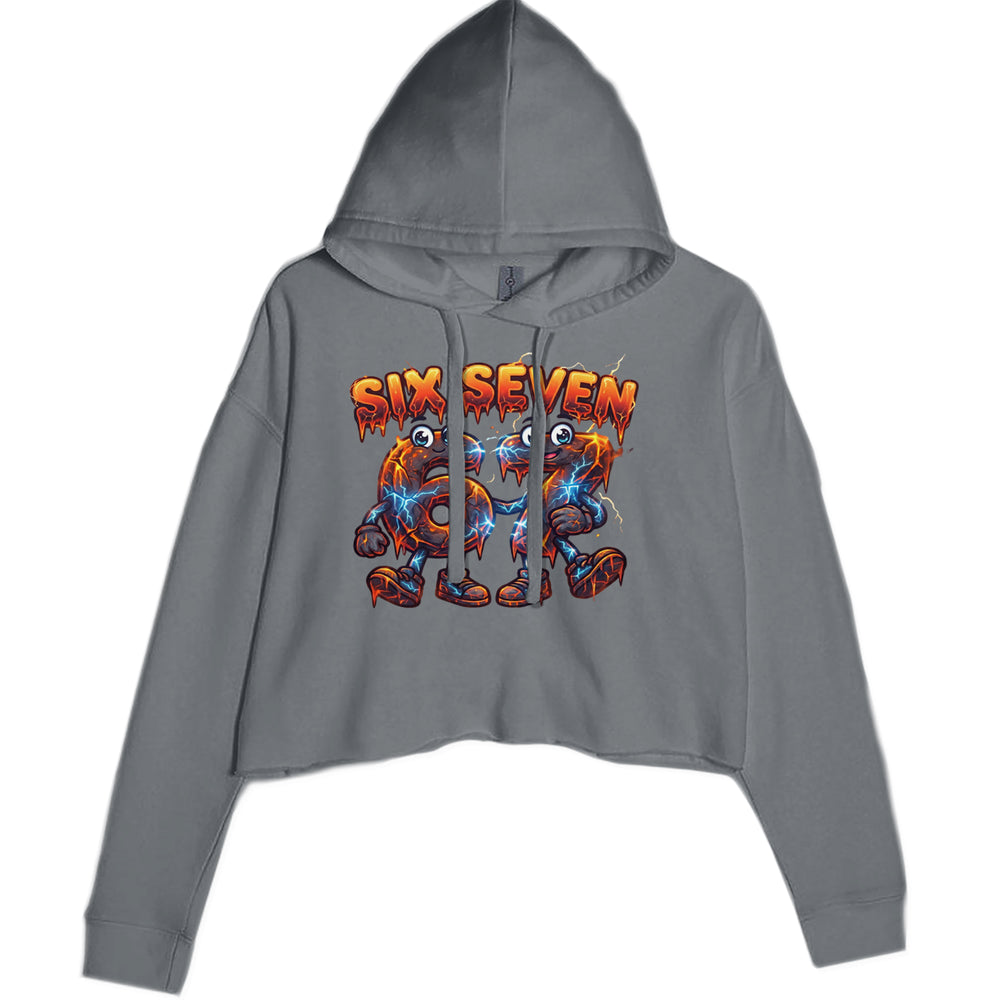 67 Lava Lightning Six Seven Meme graphic on Women's Cropped Fleece Hoodie in Charcoal Grey