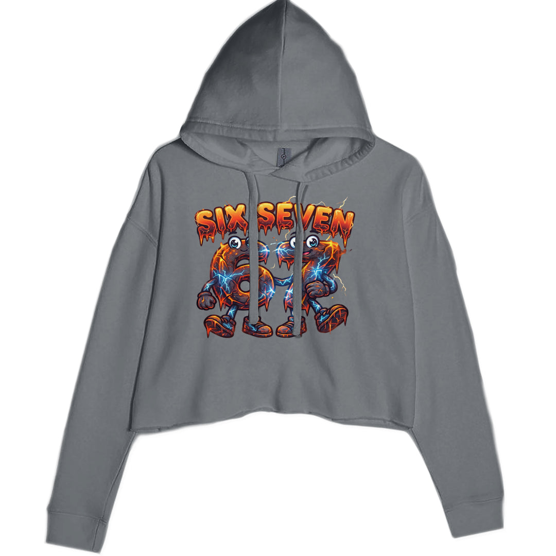 67 Lava Lightning Six Seven Meme Cropped Hoodie Sweatshirt Charcoal Grey