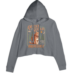 Quest Squad Broccoli Cat Fantasy Reader graphic on Women's Cropped Fleece Hoodie in Charcoal Grey