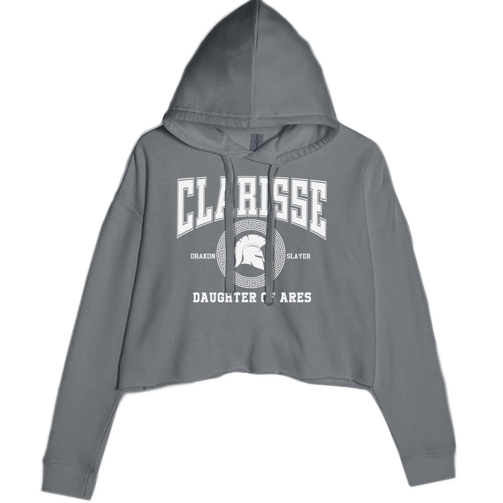 Clarisse Daughter of Ares Battle Ready graphic on Women's Cropped Fleece Hoodie in Charcoal Grey