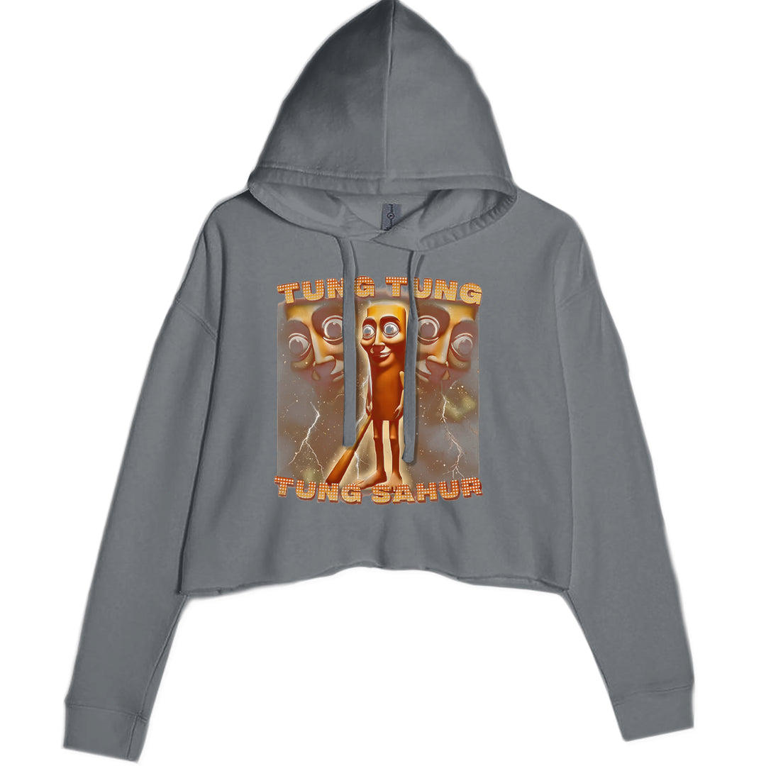 Tung Tung Tung Sahur Enforcer Cropped Hoodie Sweatshirt Charcoal Grey