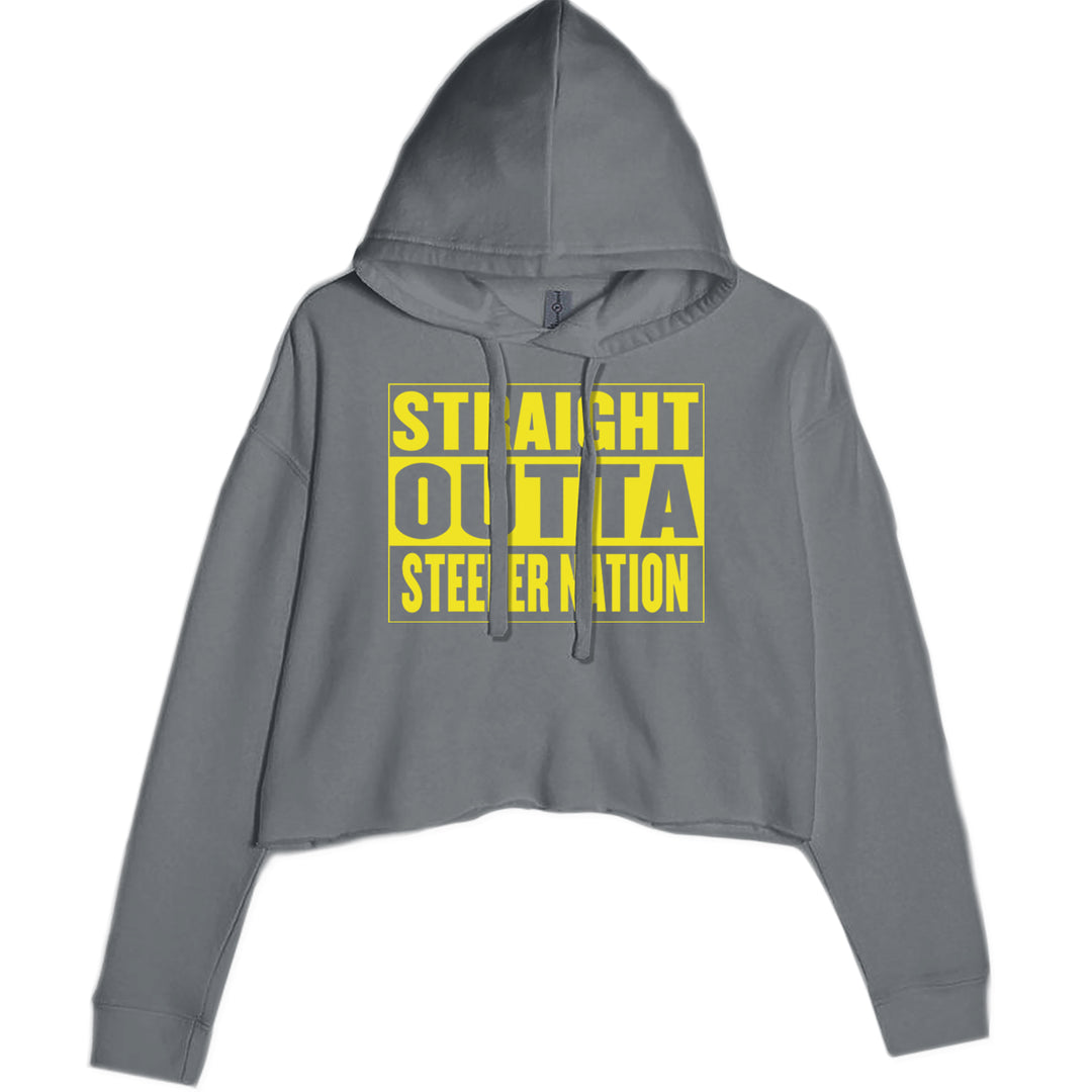 Straight Outta Steeler Nation Football  Cropped Hoodie Sweatshirt Charcoal Grey