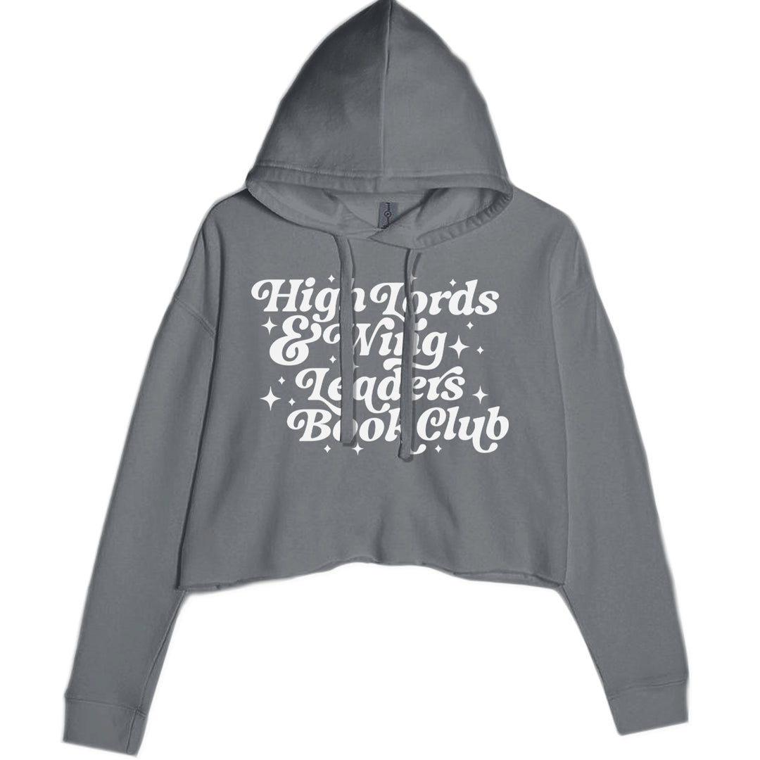 Women's cropped fleece hoodie with "High Lords & Wing Leaders Book Club" romantasy reader graphic